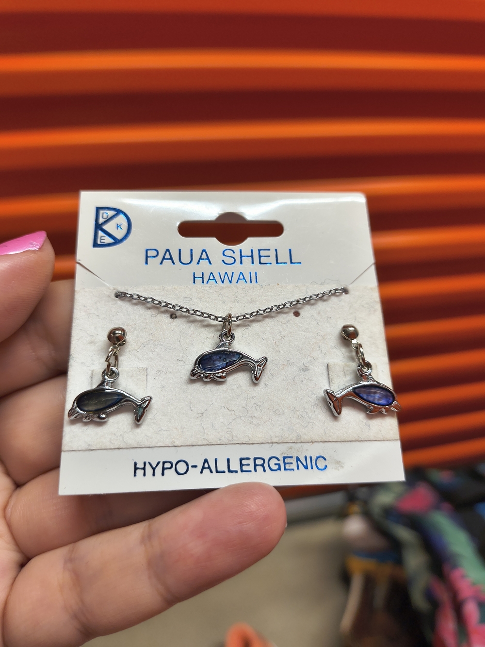 Paua Shell Whale Pendant & Earring Set Nwt